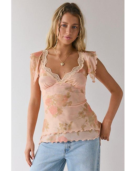 Kimchi Blue Blue Nelly Ruffled Mesh Tie-Back Tunic Top
