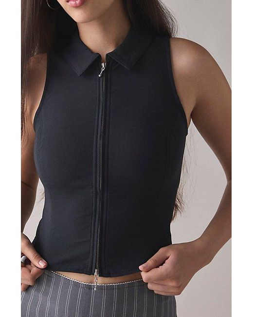 Urban Outfitters Black Uo Ledia Fitted Seamed Zip-Front Vest Top Jacket