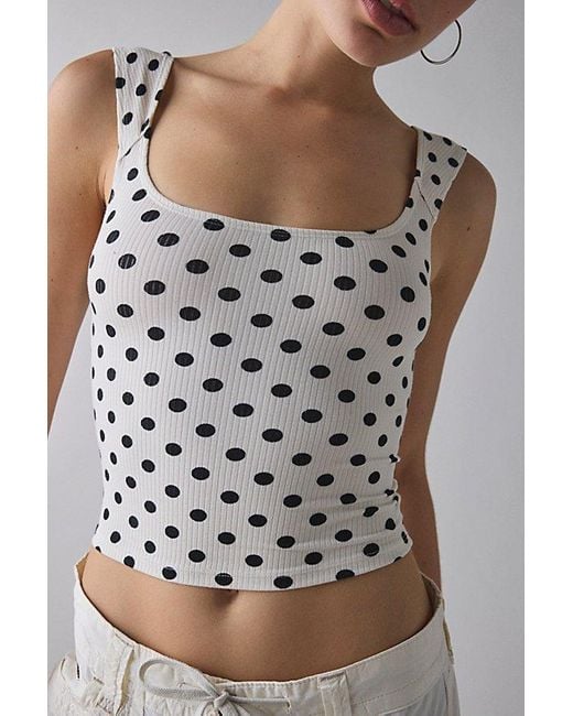 BDG Gray Printed Ribbed Square Neck Tank Top