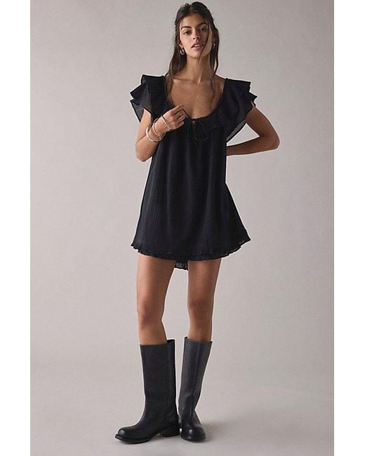 Kimchi Blue Black Annabelle Ruffle Tie-Front Babydoll Romper
