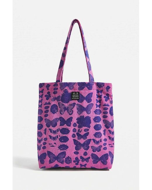 Urban Outfitters Purple Uo Butterfly Print Corduroy Tote Bag