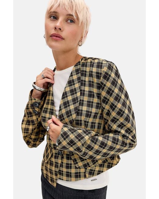 Urban Outfitters Yellow Uo Debbie Check Tailored Jacket