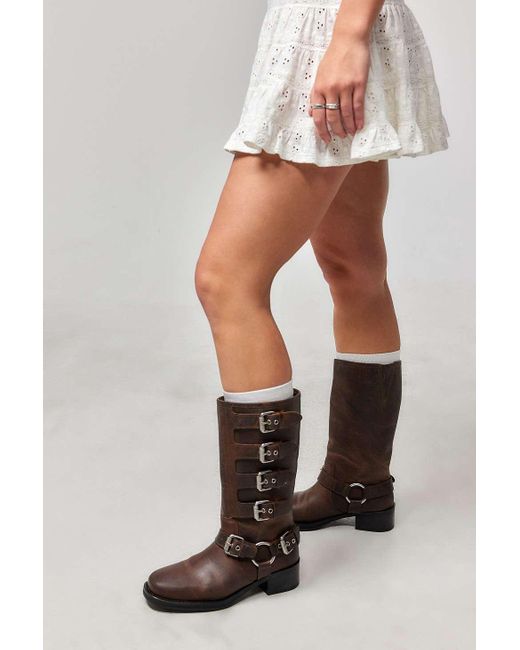 Urban Outfitters Uo Buckle Up Brown Leather Boots