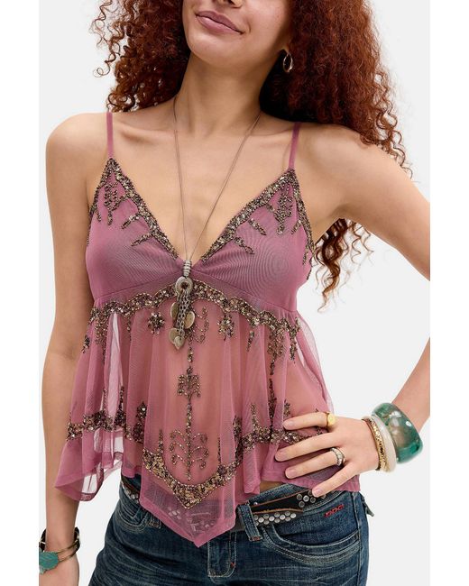 Kimchi Blue Pink Celia Embellished Babydoll Top