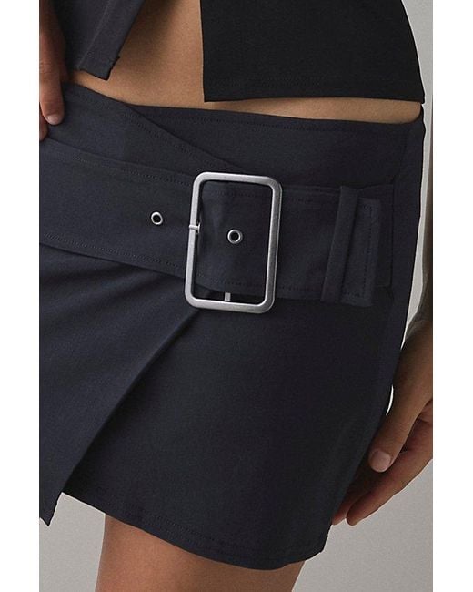 Kimchi Blue Black Girls Night Low-Rise Belted Wrap Micro Mini Skort