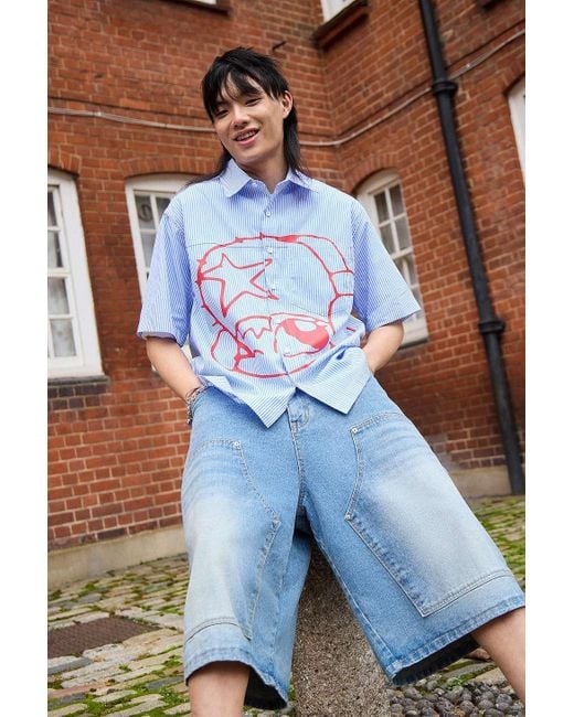 Jaded London Stereo Stripe Short Sleeve Shirt in Blue for Men