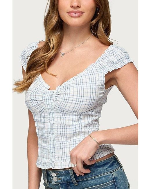 Edikted White Dolsy Plaid Button Up Top
