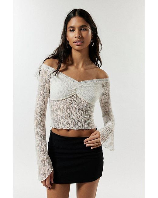 Silence + Noise White Delphine Semi-Sheer Lace Top