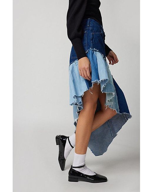 Urban Renewal Blue Re/Creative Remade Asymmetric Denim Ruffle Skirt
