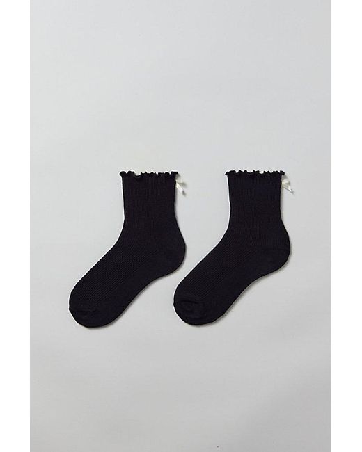 Urban Outfitters Black Ribbed Ruffle Crew Sock