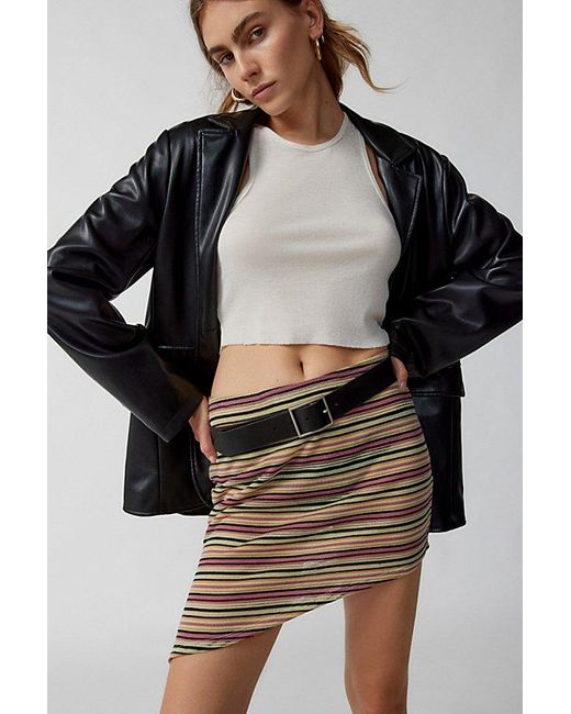 Urban Renewal Black Remnants Striped Asymmetric Hem Mini Skirt