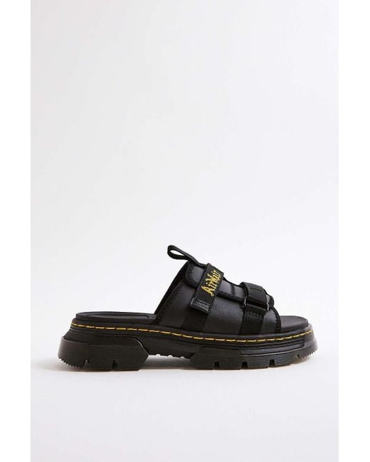 Dr. Martens Black Ayce Leather & Webbing Slide Sandals