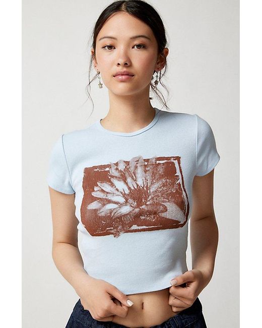 Urban Outfitters White Uo Lotus Perfect Cap Sleeve Baby Tee
