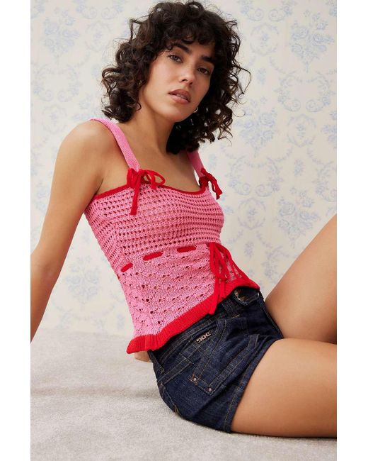 Urban Outfitters Red Uo Open Stitch Top
