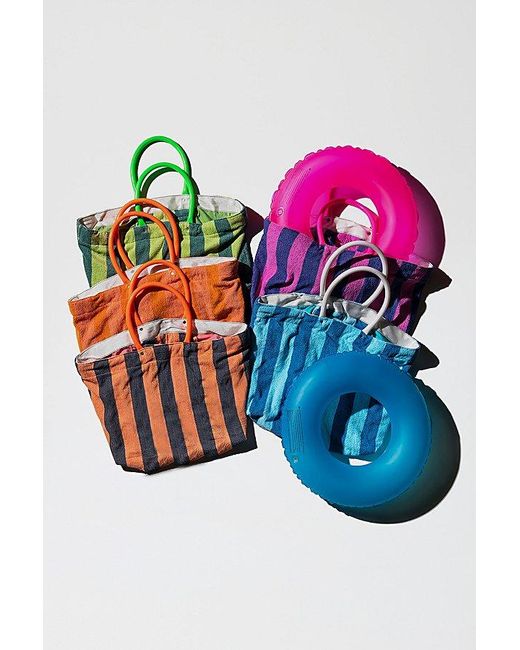 Puebco Blue Recycled Terrycloth Striped Pool Bag