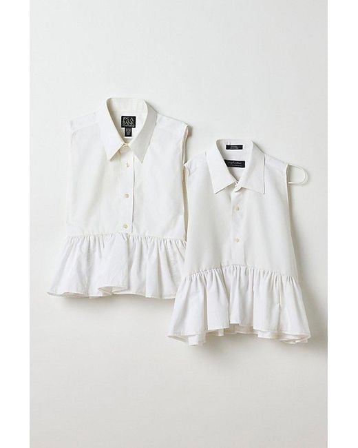 Vintage & ReMADE by UO Blue Remade By Uo Cropped Peplum Button-Down Shirt