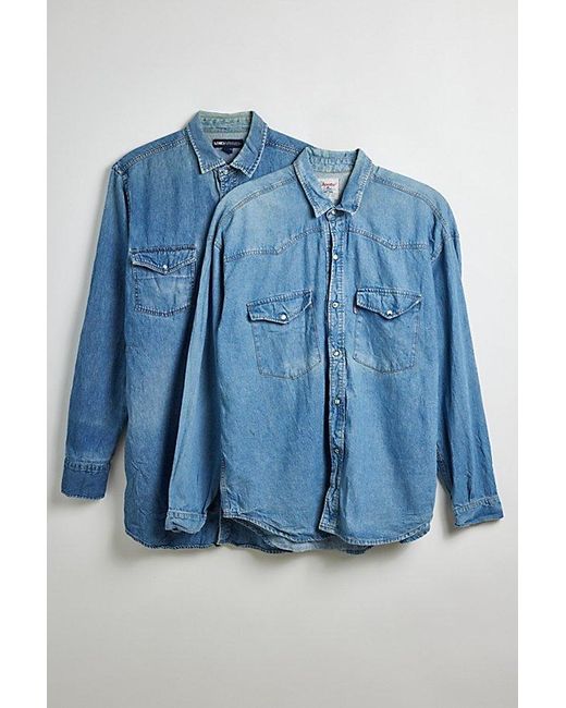 Urban Renewal Blue Vintage Snap-Button Shirt for men