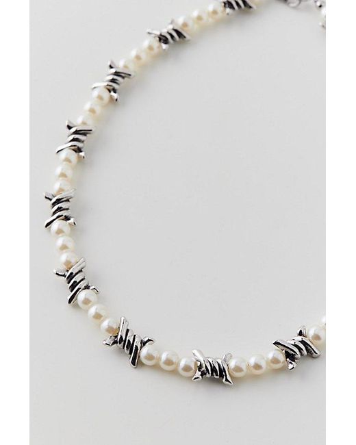 Urban Outfitters White Barbed Wire Necklace for men