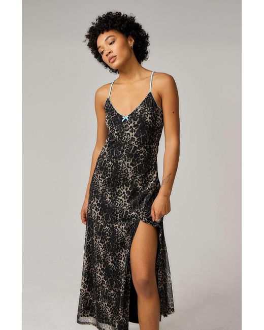 Urban Outfitters Brown Uo Leopard Print Slip Dress