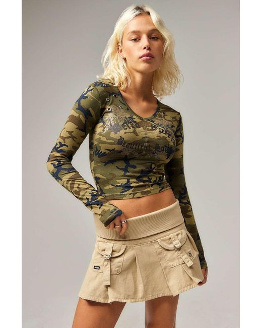 Minga Natural Minga Camouflage Long Sleeve Top Xs At Urban Outfitters
