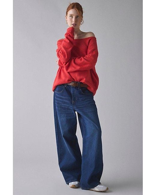 Urban Outfitters Red Uo Nola Oversized Off-The-Shoulder Sweater