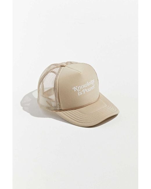 Urban Outfitters Knowledge Is Power Trucker Hat in Natural for Men | Lyst