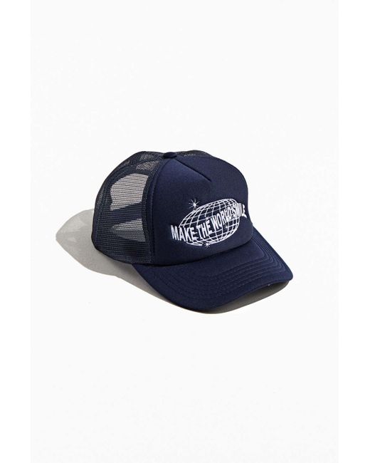 Urban Outfitters Blue World Smile Trucker Hat for men