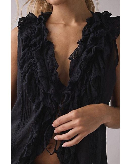 Kimchi Blue Black Clara Cascading Ruffle Tie-Front Tank Top