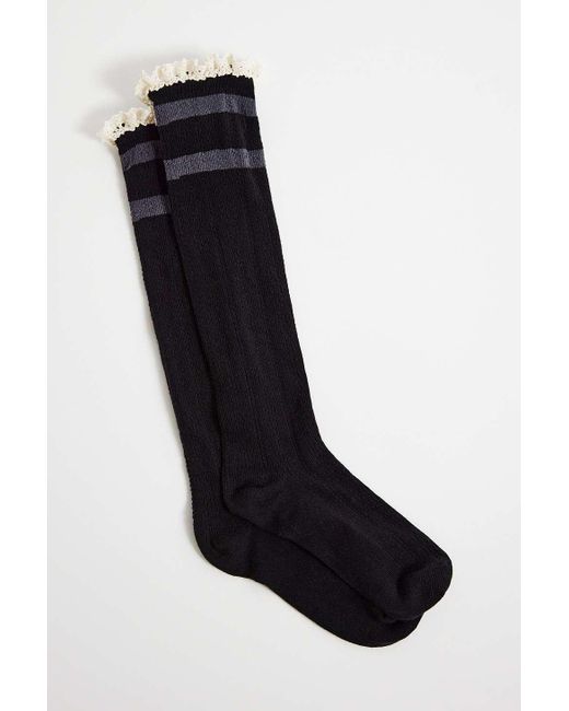 Out From Under Black Varsity Pointelle Knit Knee High Socks