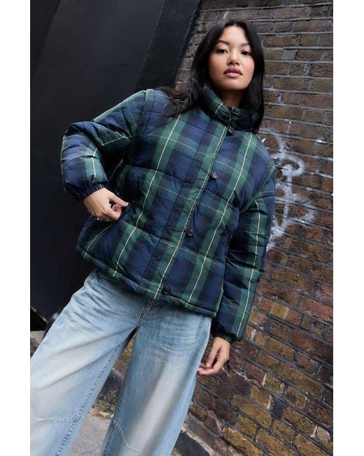 Damson Madder Blue Pearl Check Puffer Jacket Uk 6 At Urban Outfitters