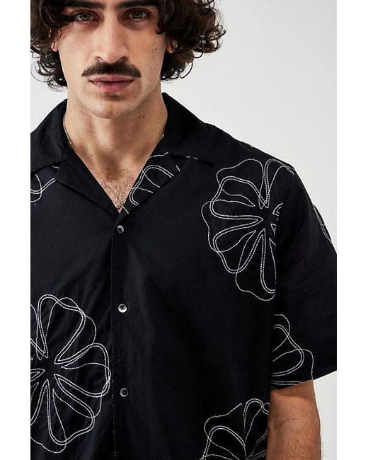 BDG Black Sencha Embroidered Short-Sleeved Shirt Top for men