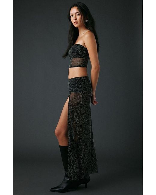 Urban Outfitters Black Uo A Girl's Best Friend Rhinestone Studded Sheer Mesh Skirt 2-Piece Set
