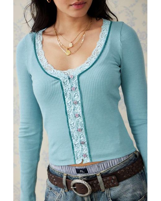 Urban Outfitters Blue Uo Clover Lace Cardigan