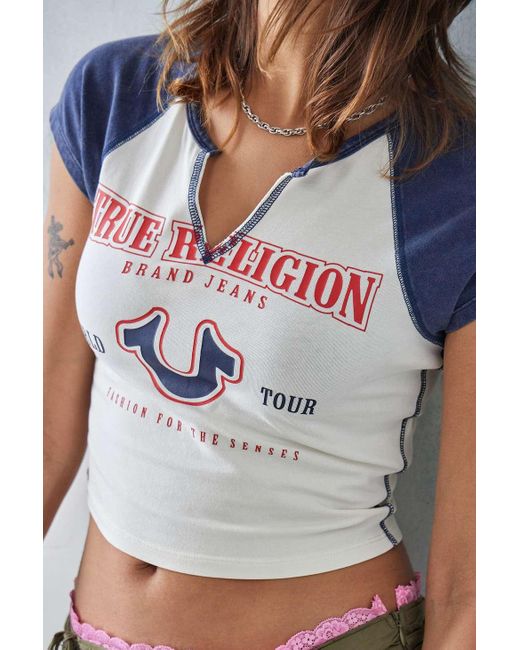 True Religion Gray Navy Cap Sleeve Cropped T-shirt Top