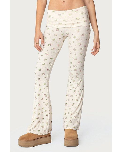 Edikted Natural Bloom Baby Fold Over Flared Leggings Pant