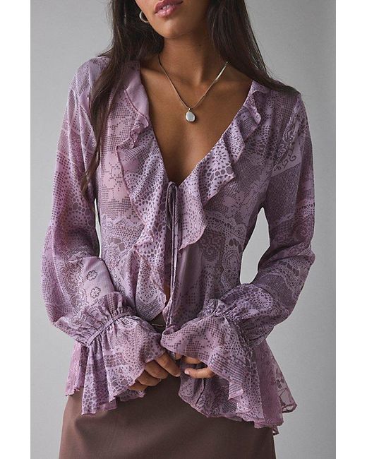 Kimchi Blue Purple Dream Catcher Ruffle Bell Sleeve Flyaway Blouse