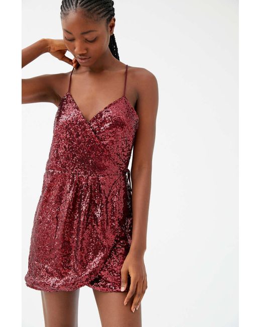 red sequin wrap dress