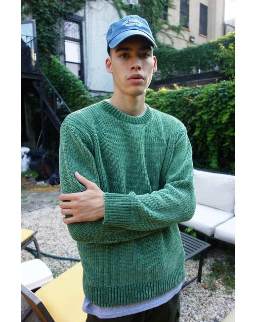 Standard Cloth Green Chenille Crew Neck Sweater for men