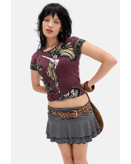 Urban Outfitters Gray Uo Belle Stripe Mini Skirt