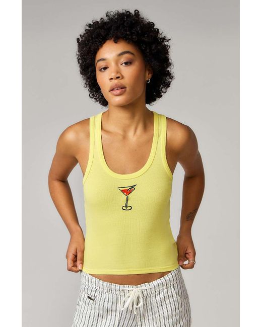 Urban Outfitters Yellow Uo Martini Embroidered Tank