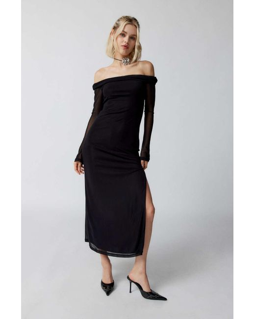 Motel Terra Mesh Off-the-shoulder Midi Dress in Black | Lyst Canada