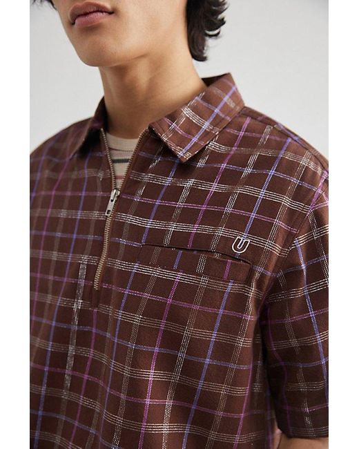 Urban Outfitters Brown Uo Shimmer Half Zip Popover Shirt Top for men