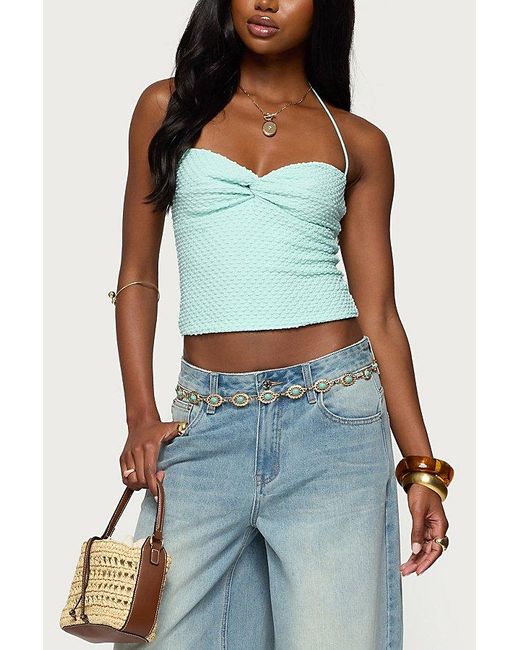Edikted Green Zoee Twisted Textured Halter Top