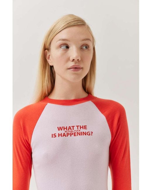 Urban Outfitters Uo What Is Happening Long Sleeve Raglan Tee in Red Lyst