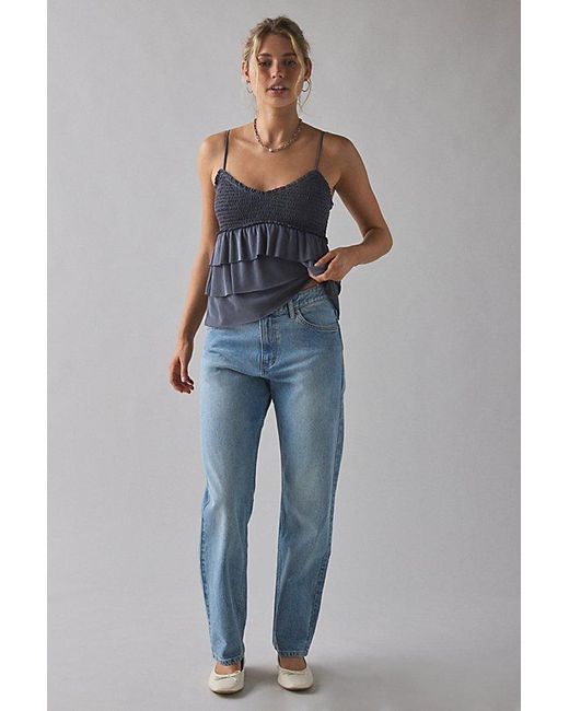 Kimchi Blue Blue Heidi Smocked Tiered Ruffle Babydoll Tank Top