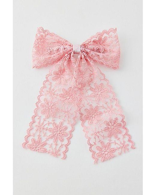 Urban Outfitters Pink Maisie Lace Hair Bow Barrette