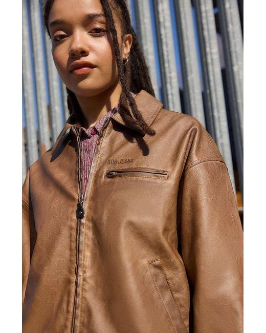 BDG Brown Luca Shrunken Faux Leather Jacket