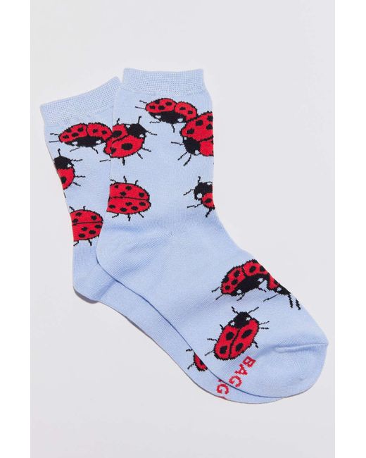 Baggu Blue Ladybug Crew Sock