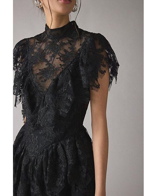 Bardot Black Tarryn Ruffle Basque Waist Lace Mini Dress