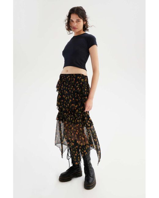 Urban Outfitters Natural Uo Tuli Ruffle Midi Skirt